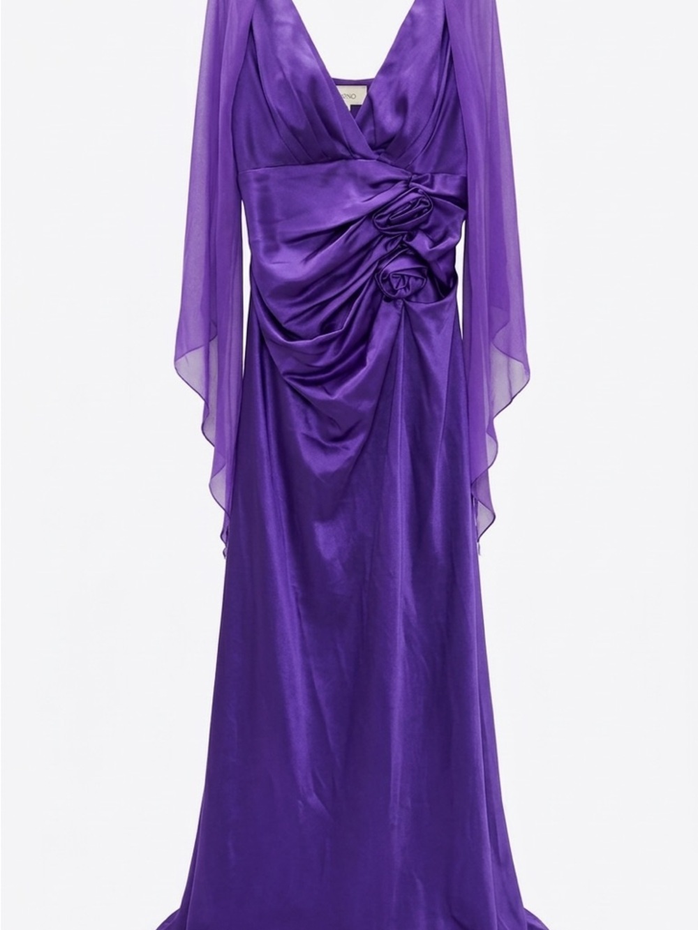Elegant Purple Halter Evening Gown with Rosette Detail